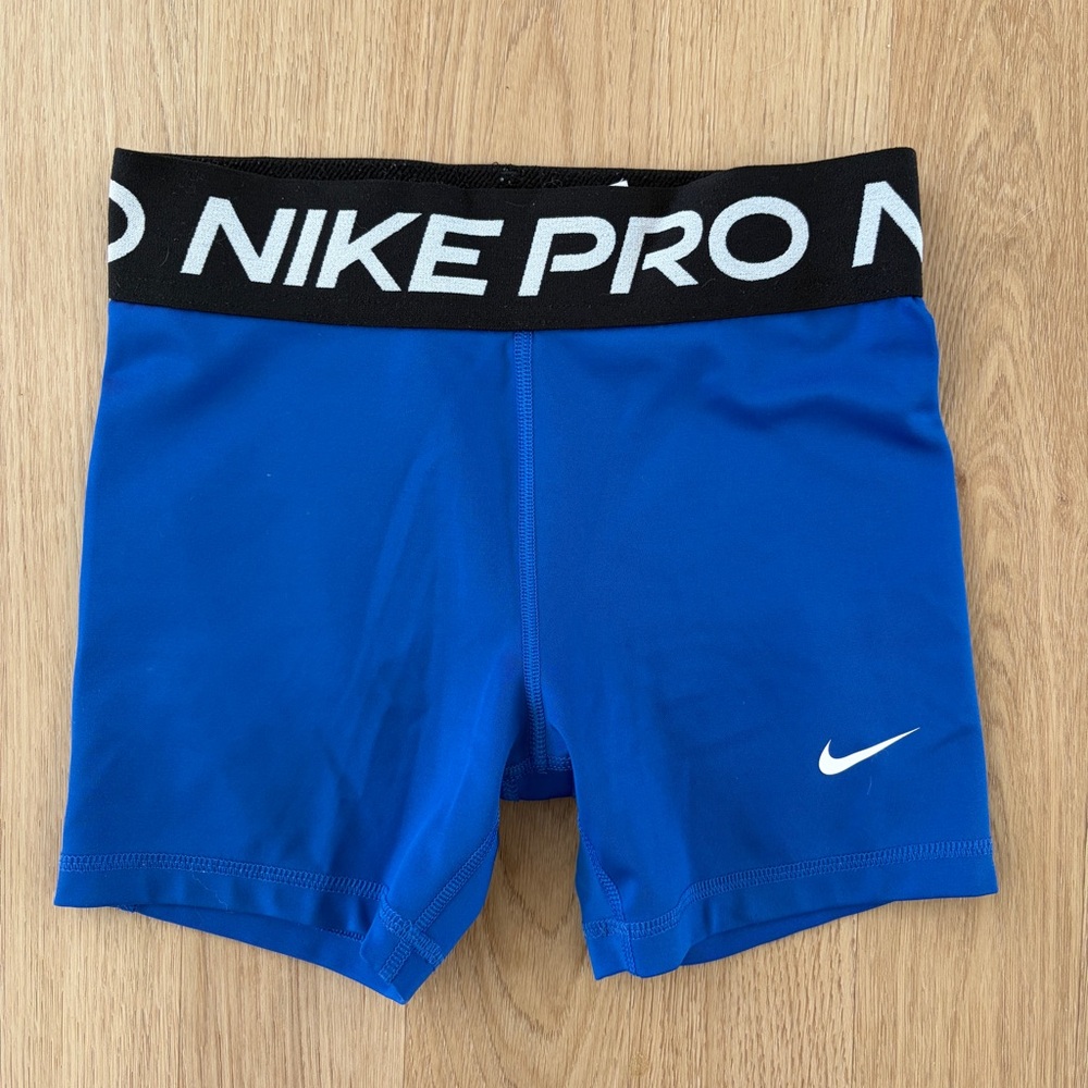 Youth Nike Pro Royal Blue Dri-FIT Performance Shorts with Black Waistband